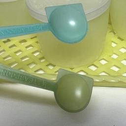 Early Tupperware Tray, Stackable Cups w/Lids, Measuring Spoons & Utensils