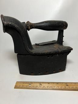 Antique Iron with Wooden Handle - Cast Iron
