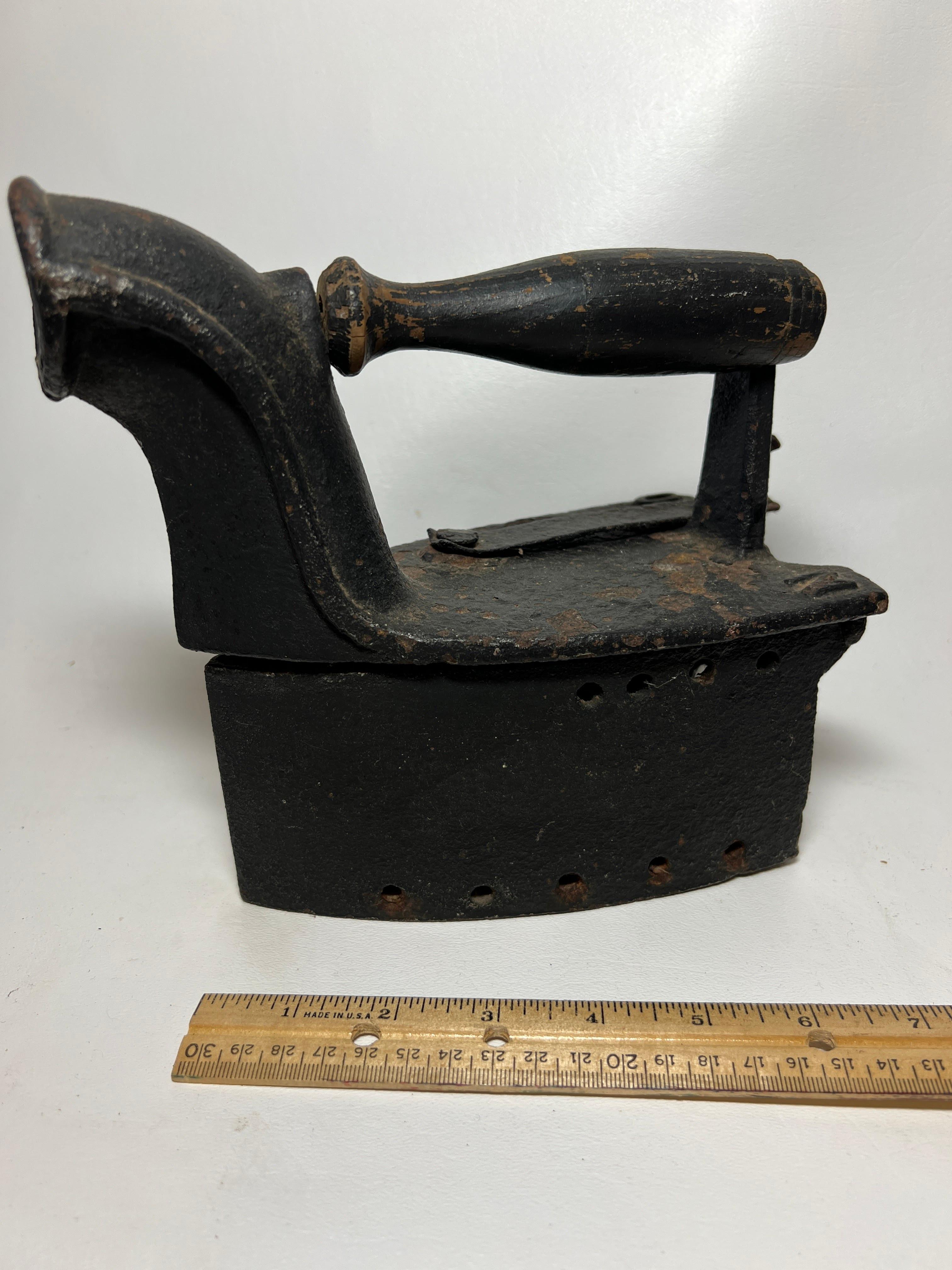 Antique Iron with Wooden Handle - Cast Iron