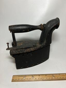 Antique Iron with Wooden Handle - Cast Iron