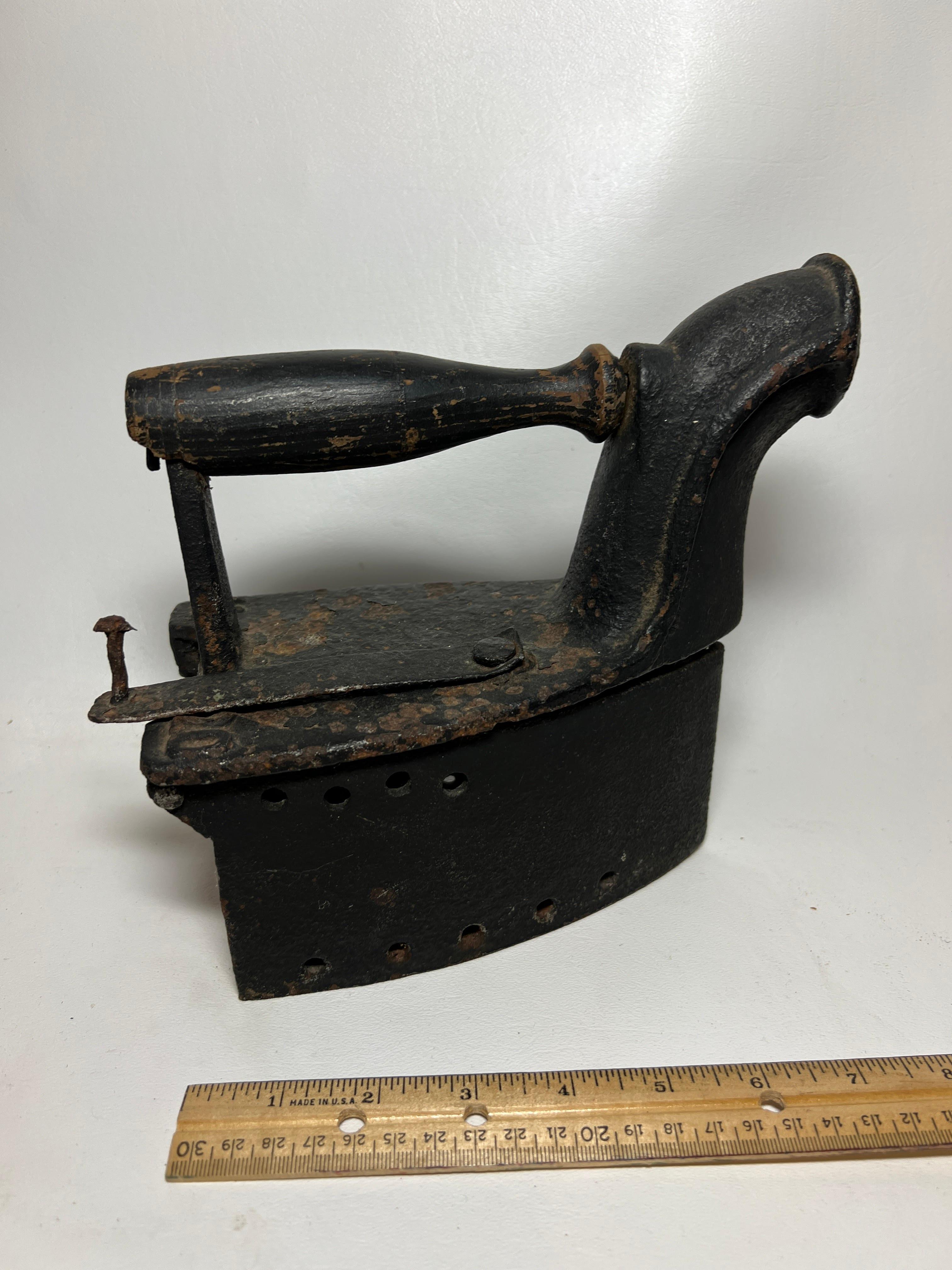Antique Iron with Wooden Handle - Cast Iron
