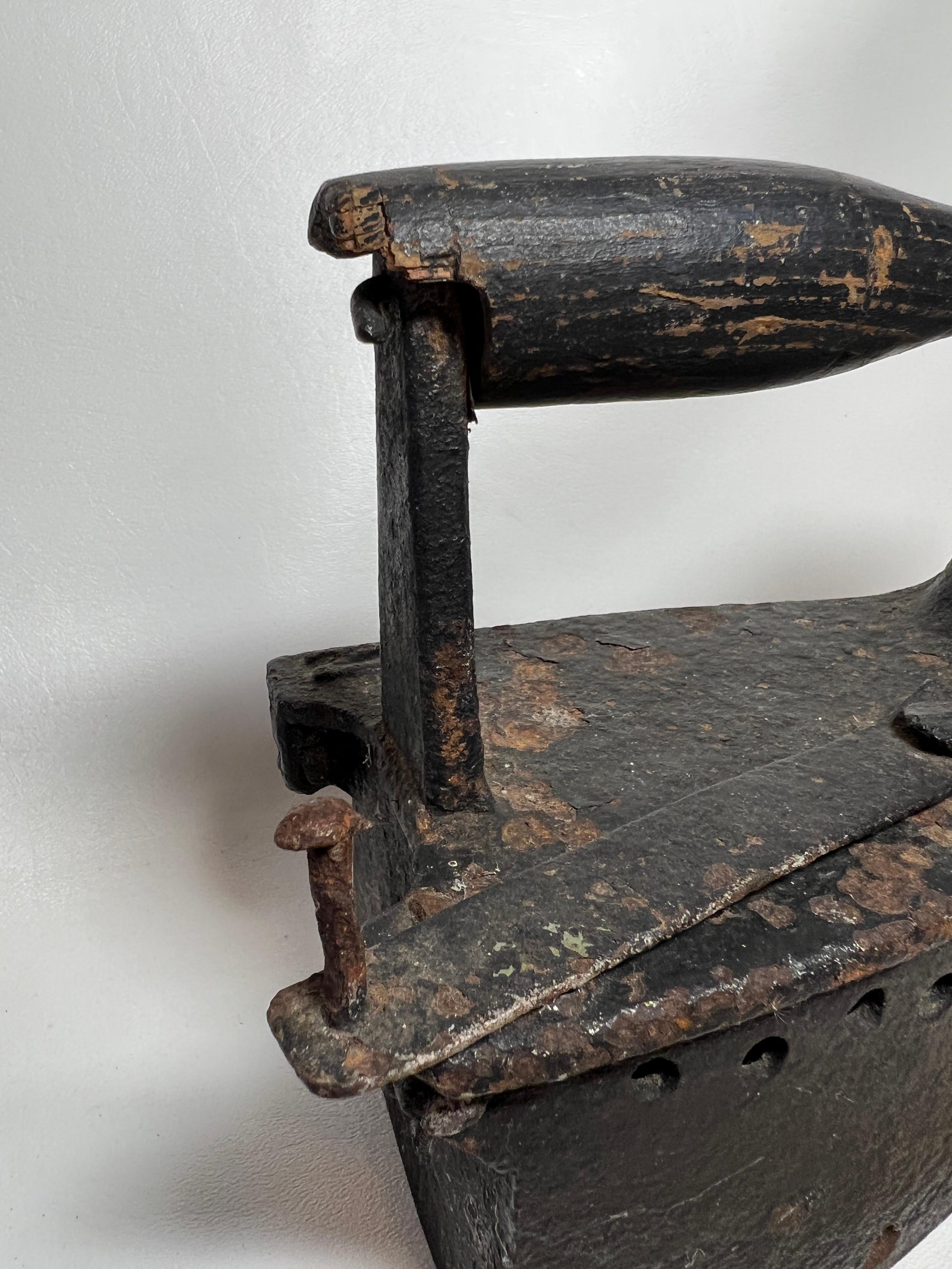 Antique Iron with Wooden Handle - Cast Iron