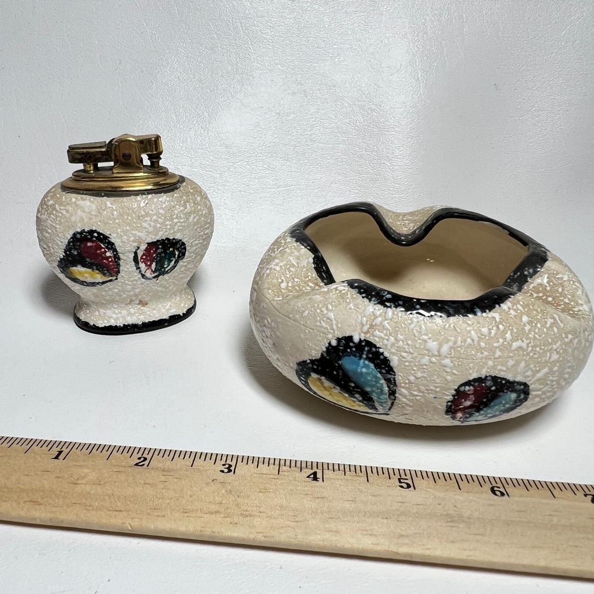 Pottery Lighter with Matching Ashtray
