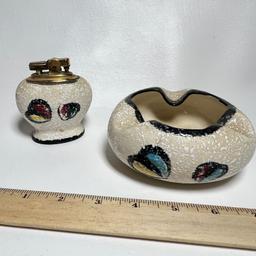 Pottery Lighter with Matching Ashtray