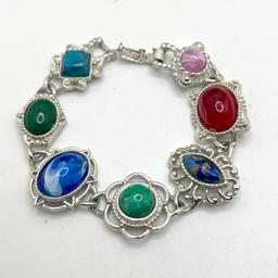 Silver Tone Sarah Coventry Bracelet with Multi-colored Stones