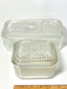 Pair of Federal Glass Refrigerator Dishes with Embossed Fruit Design