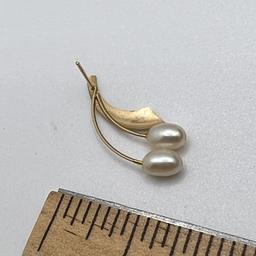 14K Gold Single Earring with Pearl Ends
