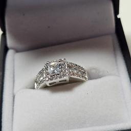 Sterling Silver Ring with Clear Stones, Size 8