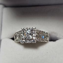 Sterling Silver Ring with Clear Stones, Size 8