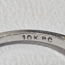 10K White Gold Ring Marked 10K PC, Size 6.5