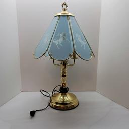 Electric Touch Lamp with Light Blue Glass Panels with Unicorns - Tested and Works