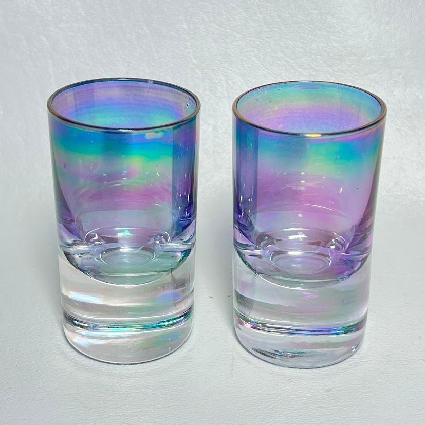 Pair of Iridescent Multi-Colored Shot Glasses