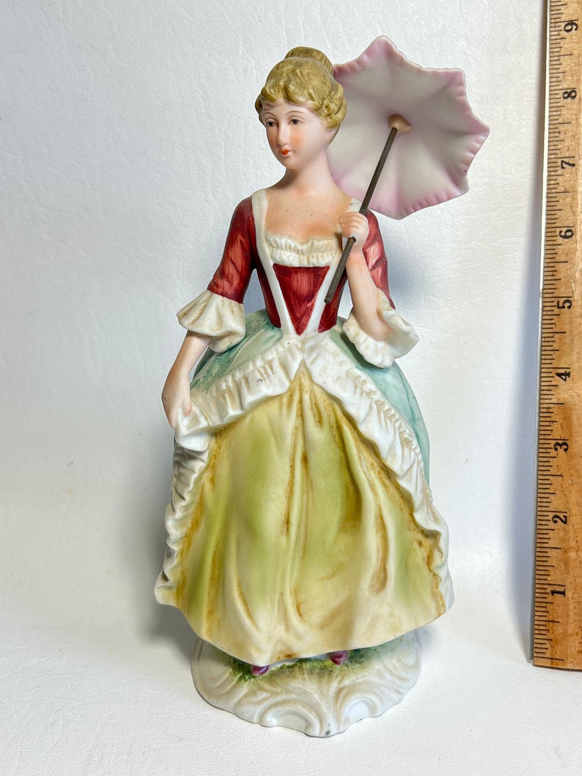 Hand Painted Lefton China Victorian Woman with Parasol Figurrine