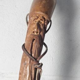 Carved Wood Walking Stick - Signed