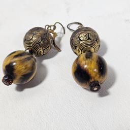 Beaded Necklace and Earrings, Tigers Eye and Gold Beads