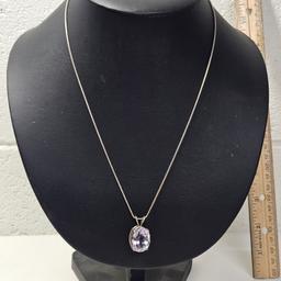 Sterling Silver Necklace with Large Purple Stone Pendant