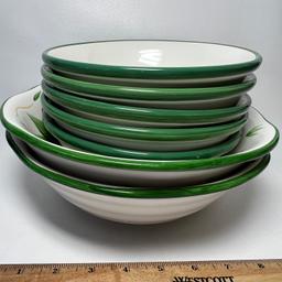 Lot of 7 Hand Painted Fruit & Veggie Themed Bowls with Green Edges by Baby Roma