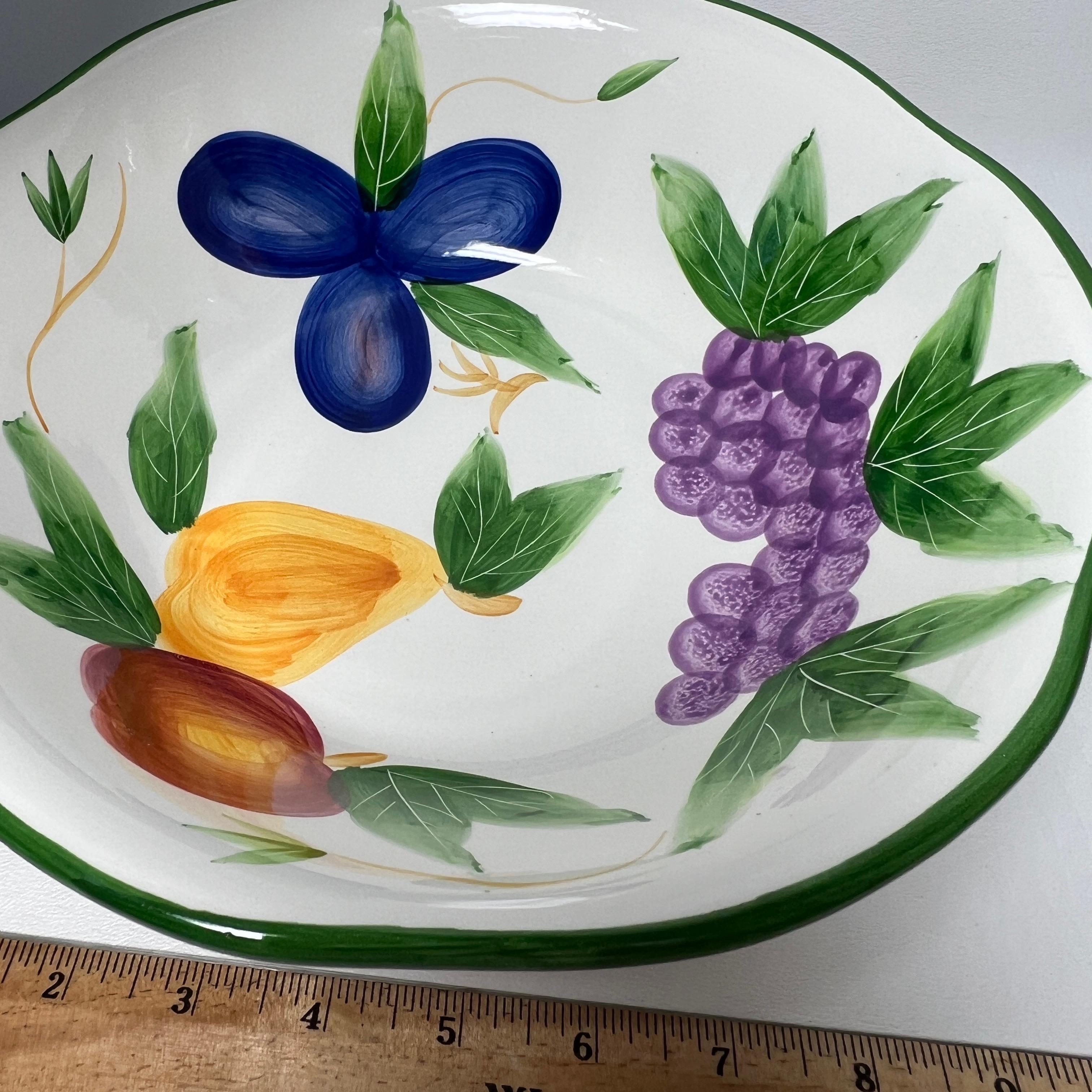 Lot of 7 Hand Painted Fruit & Veggie Themed Bowls with Green Edges by Baby Roma