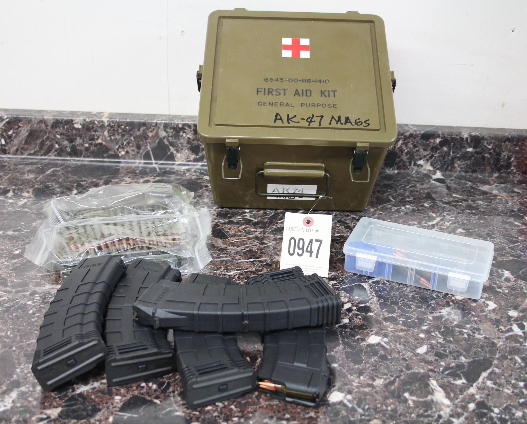 AK-47 Mags & 5.45x39 On Stripper Clips In First Aid plastic Box