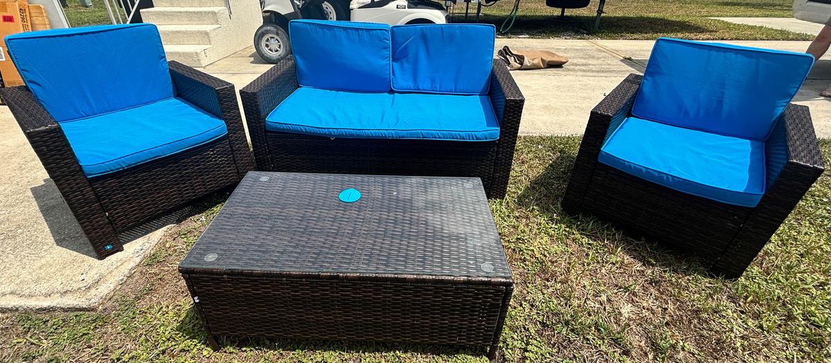 Brown wicker patio set