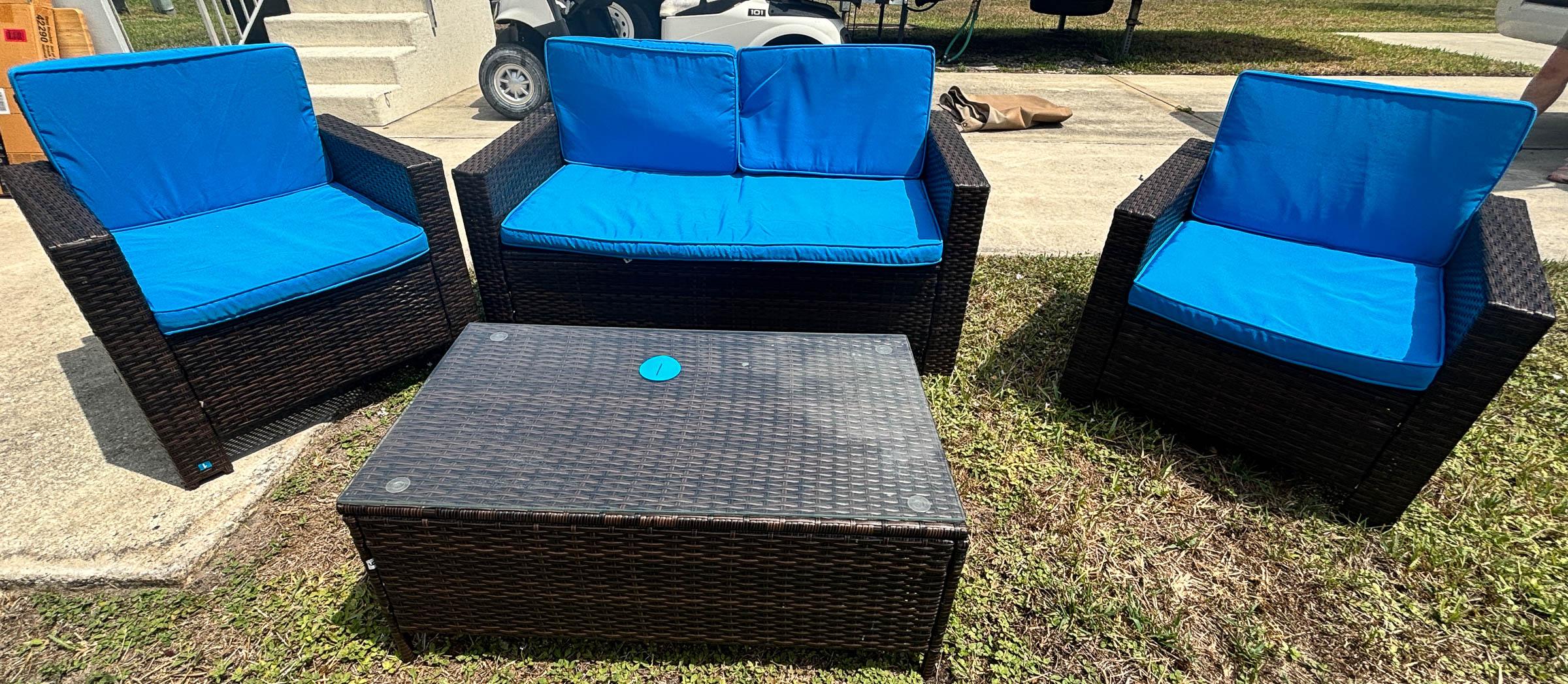 Brown wicker patio set