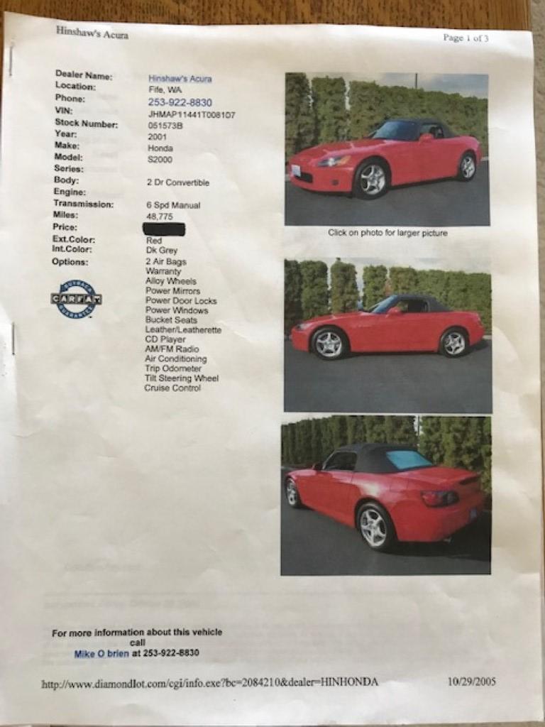2001 Honda S2000 Convertible