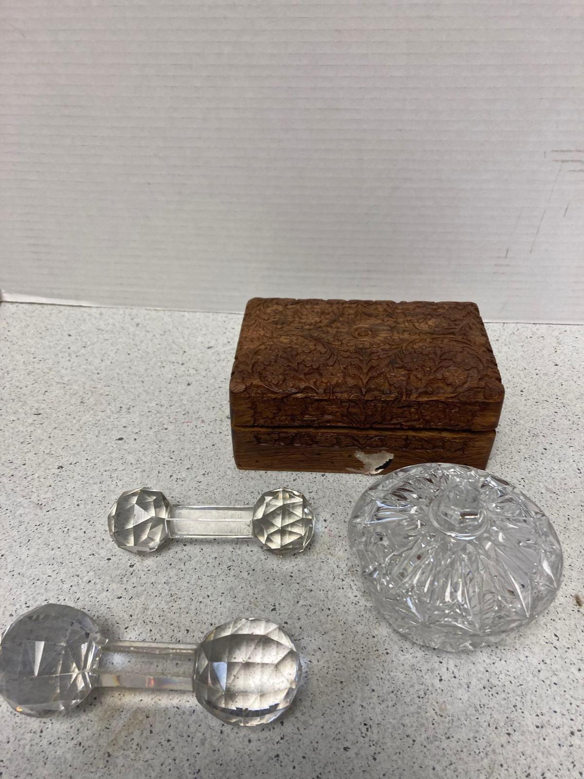 wooden Tea Box Crystal knife rests and condiment