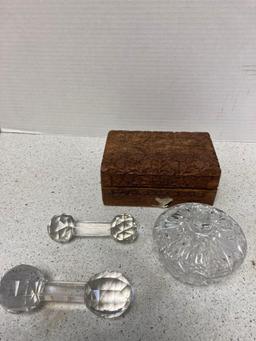 wooden Tea Box Crystal knife rests and condiment