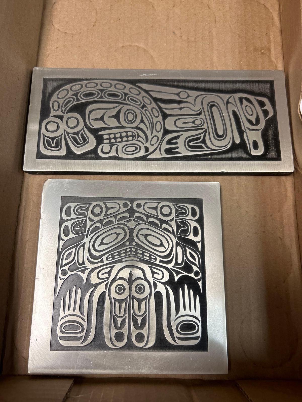 2 Plaques West Coast Indian Designs Thunderbird and Whale