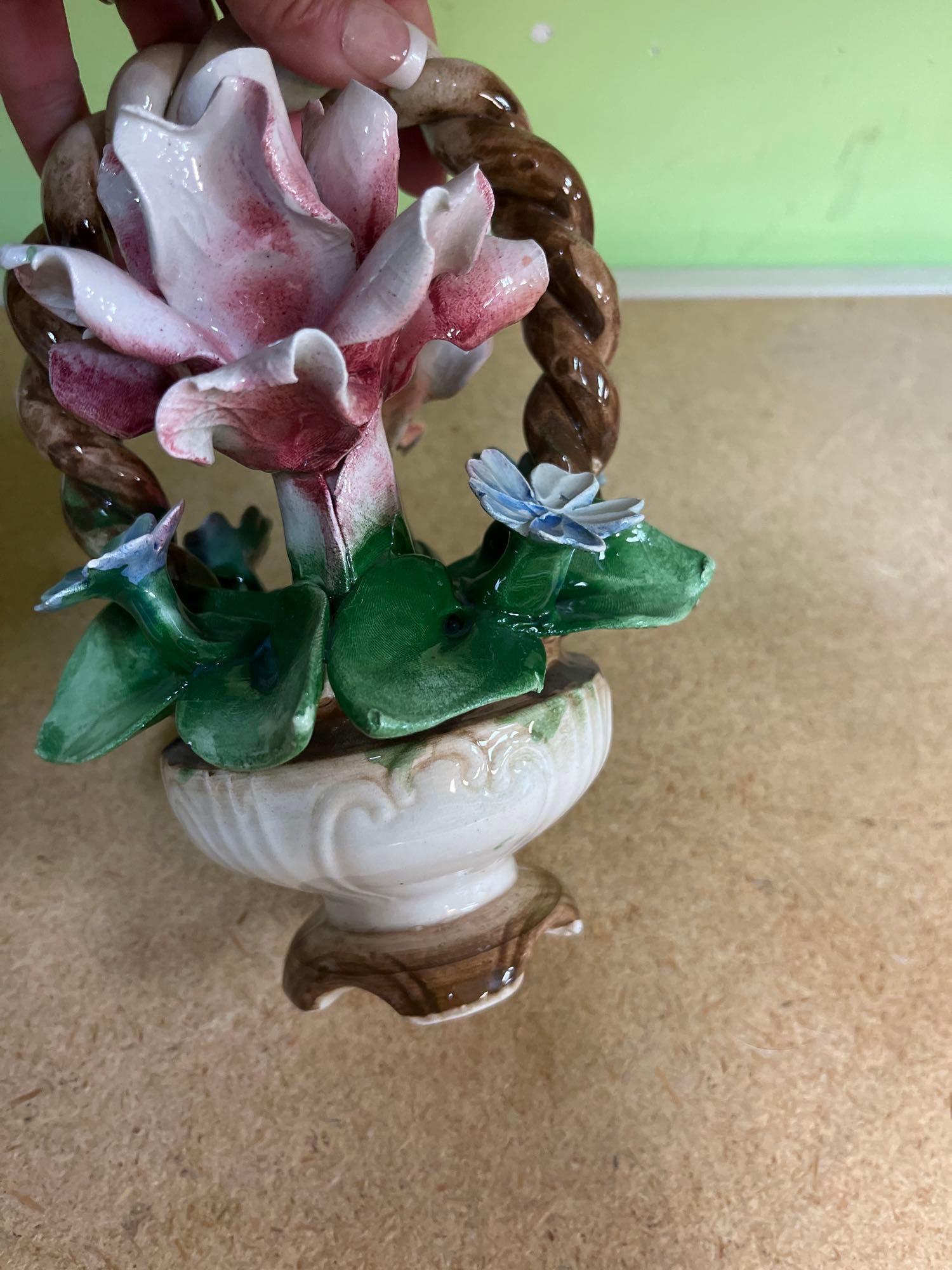 3 Capodimonte porcelain baskets and vase one has damage