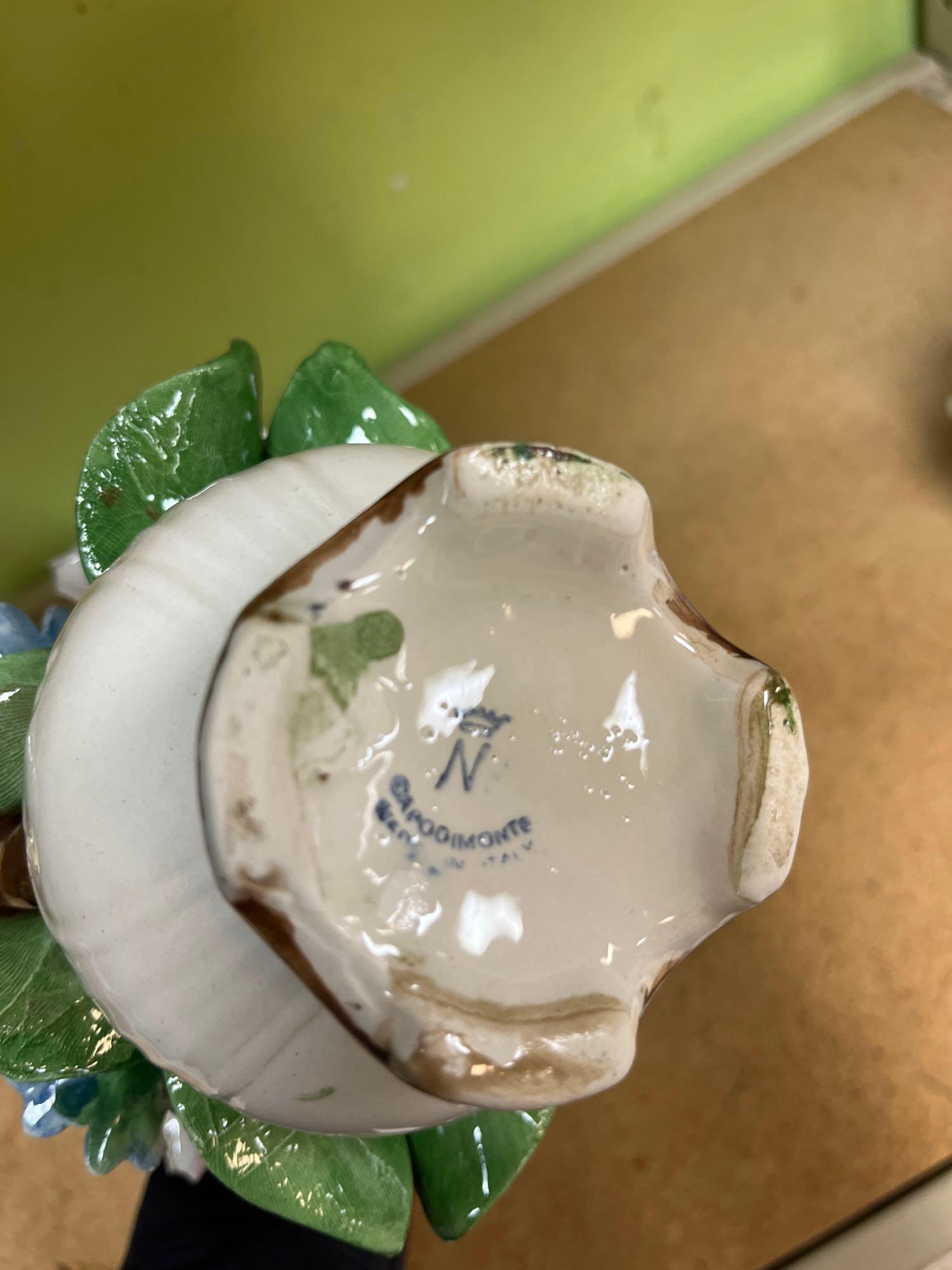 3 Capodimonte porcelain baskets and vase one has damage