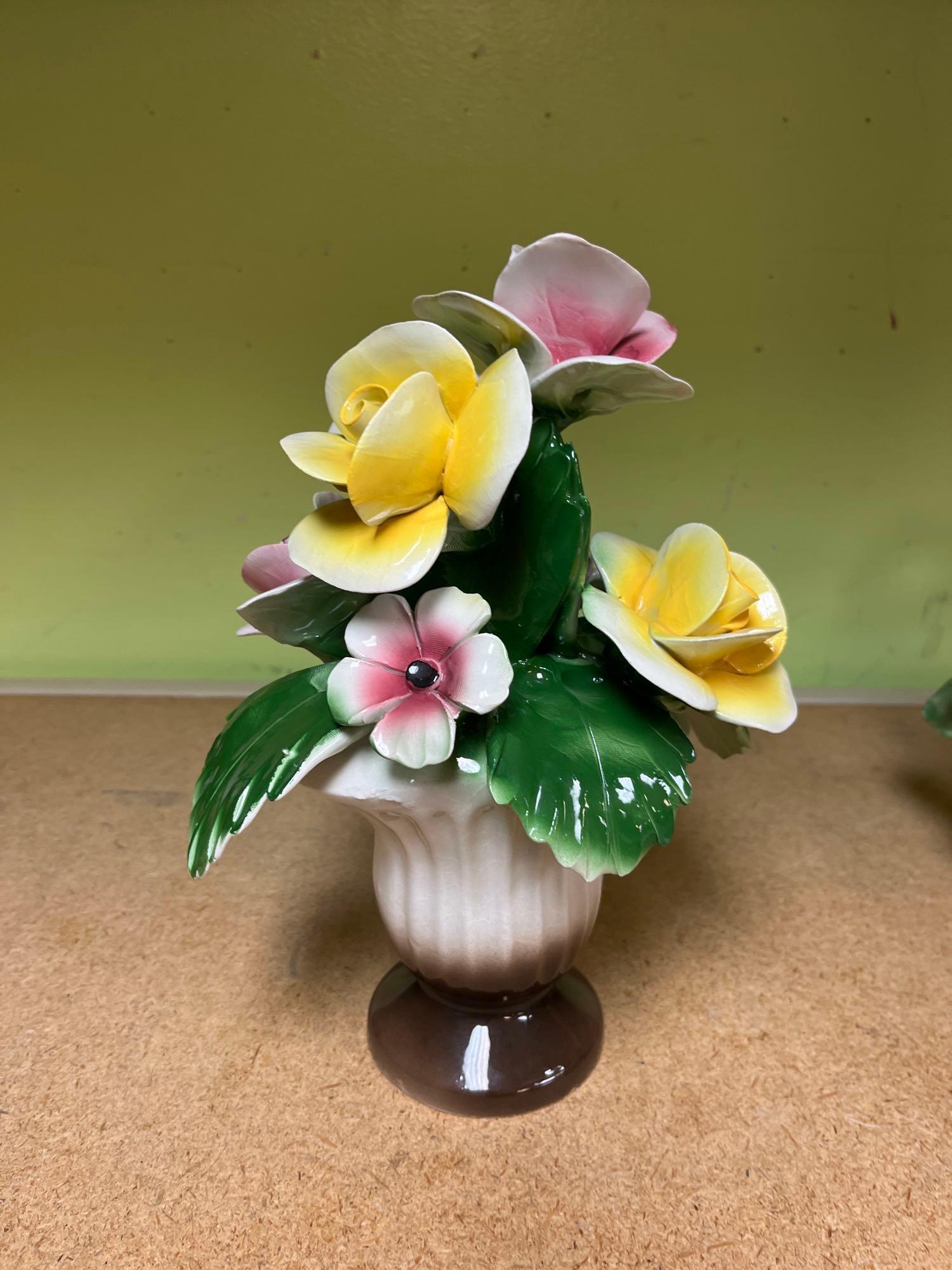 3 Capodimonte porcelain baskets and vase one has damage
