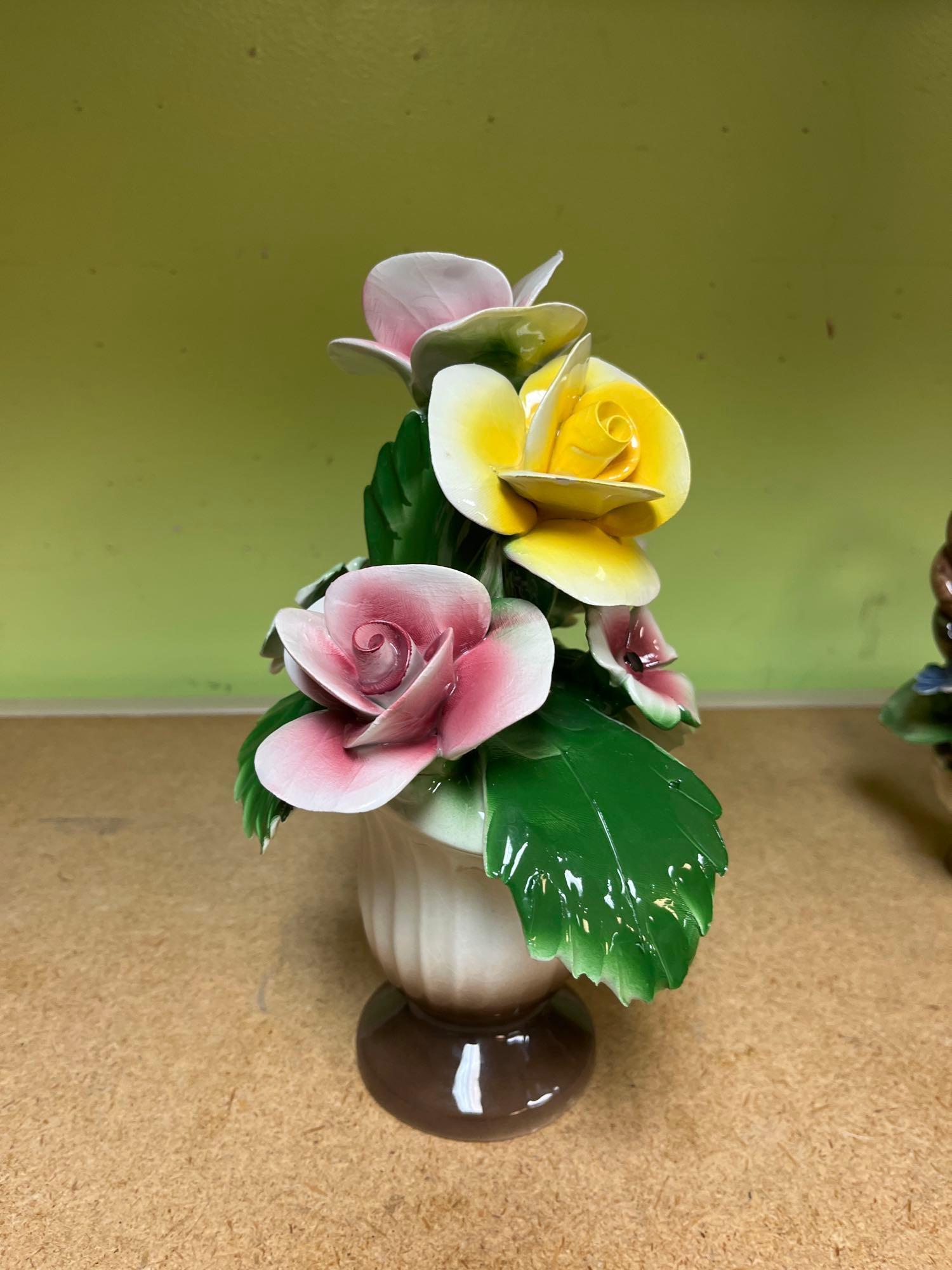 3 Capodimonte porcelain baskets and vase one has damage