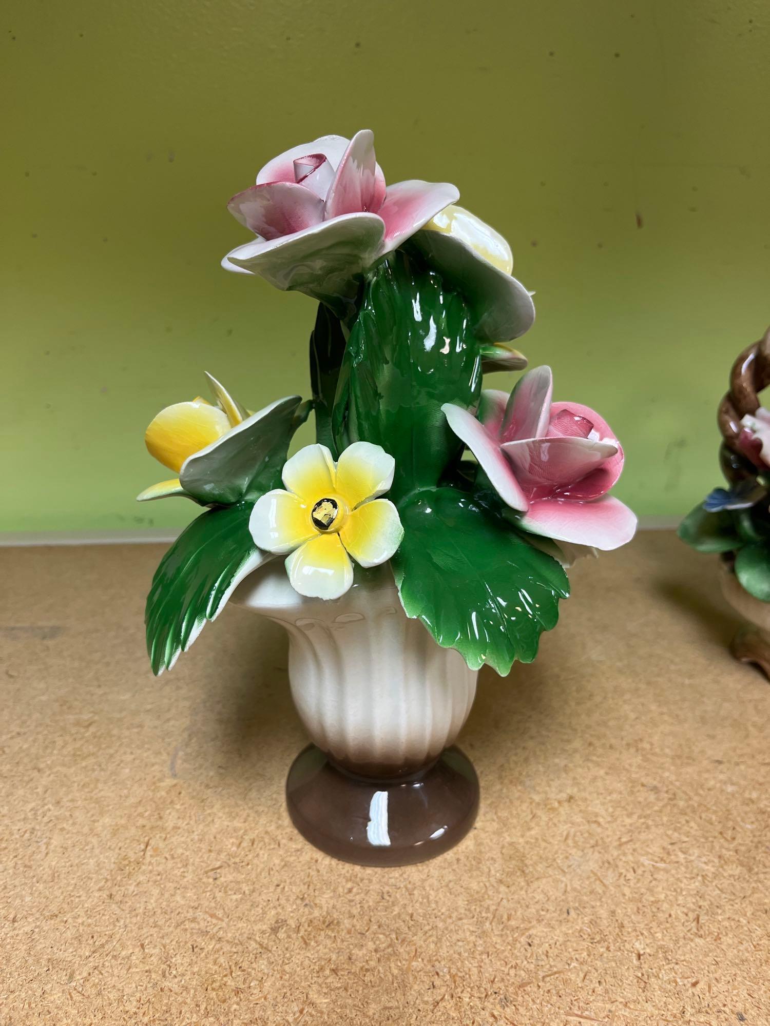 3 Capodimonte porcelain baskets and vase one has damage