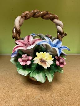 3 Capodimonte porcelain baskets and vase one has damage