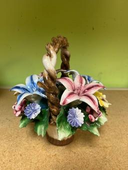 3 Capodimonte porcelain baskets and vase one has damage