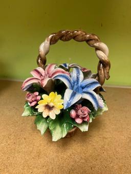 3 Capodimonte porcelain baskets and vase one has damage