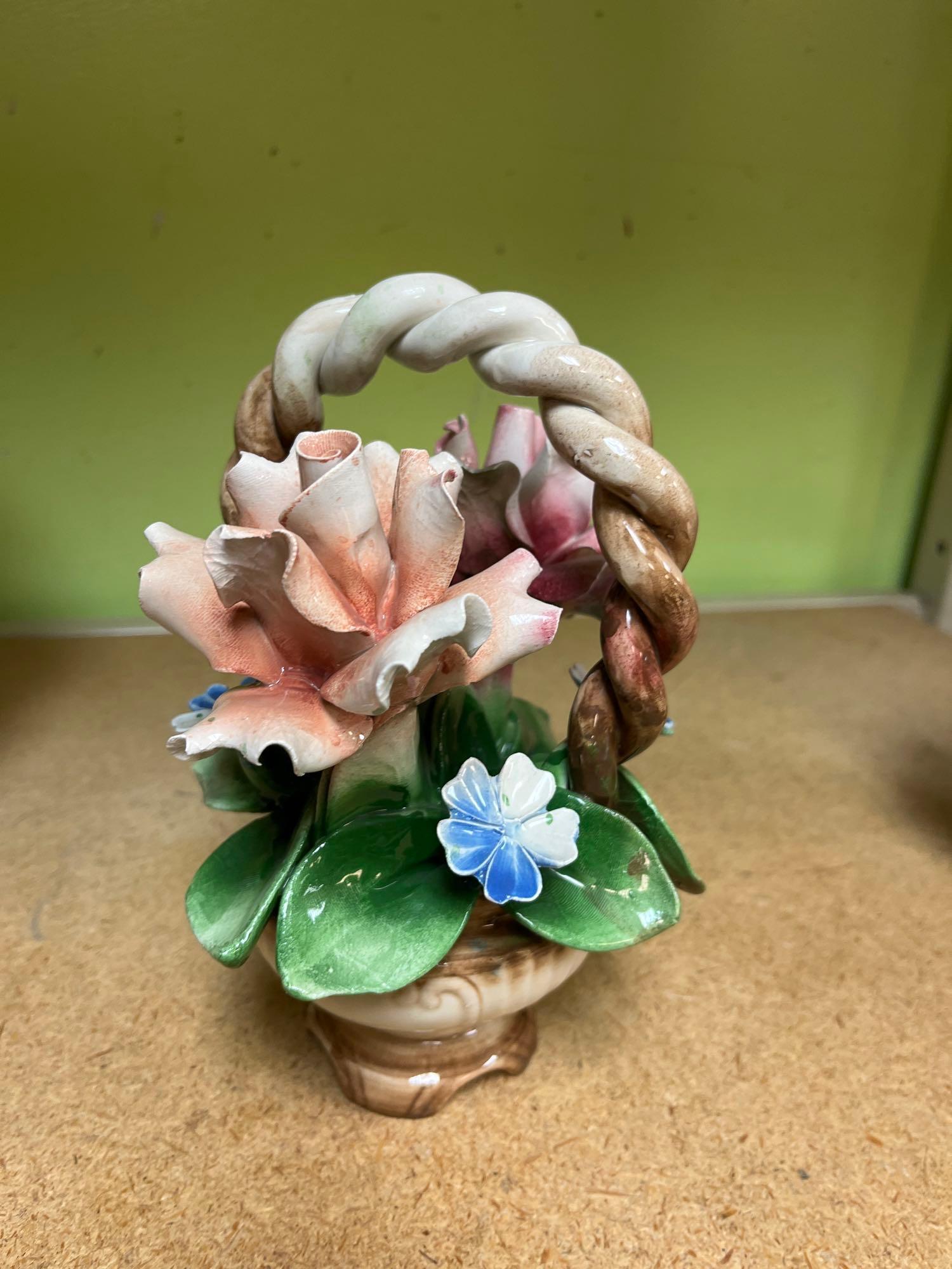 3 Capodimonte porcelain baskets and vase one has damage