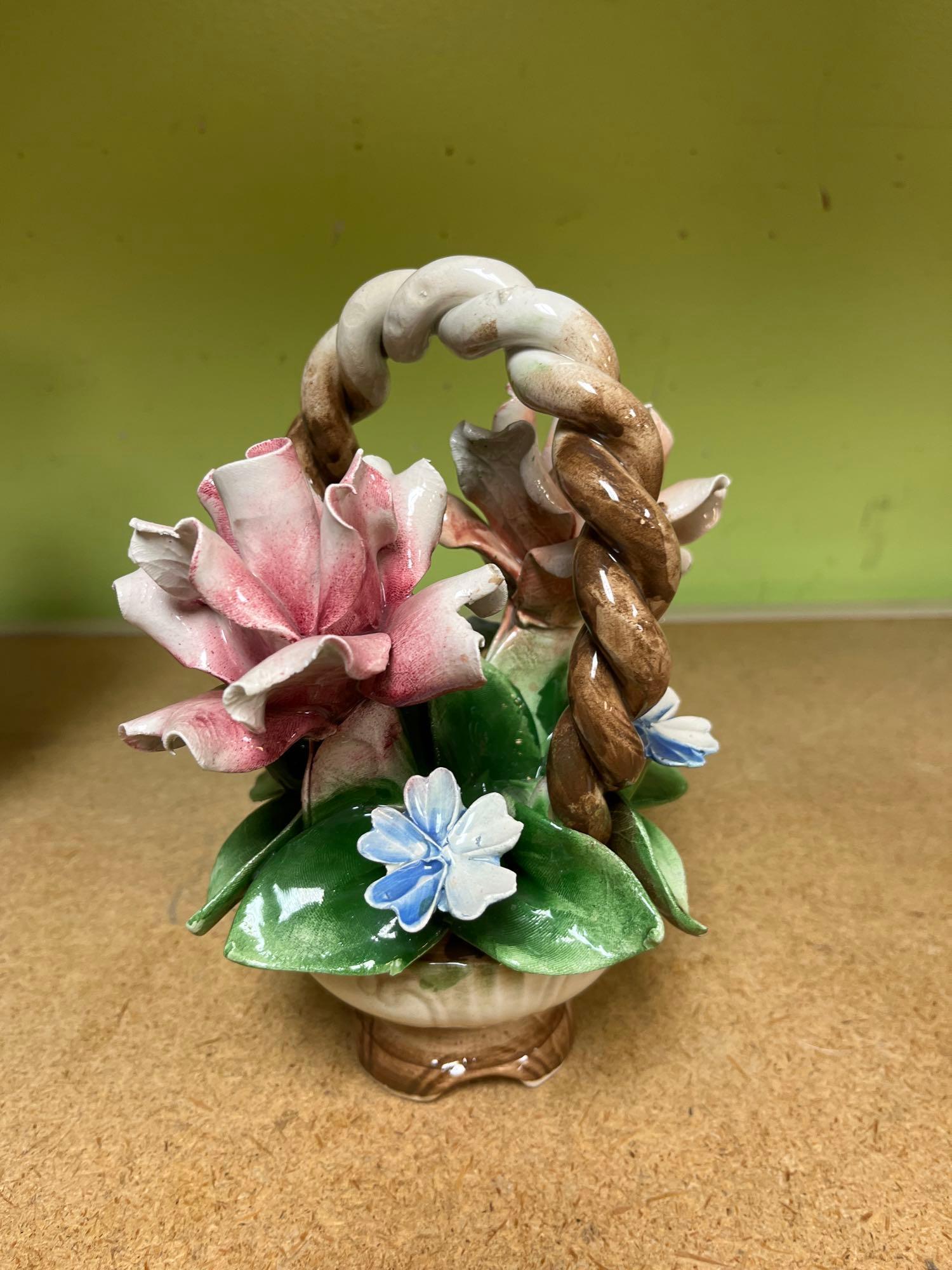 3 Capodimonte porcelain baskets and vase one has damage