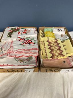 Teo flats of linens hankies napkins hand towels etc