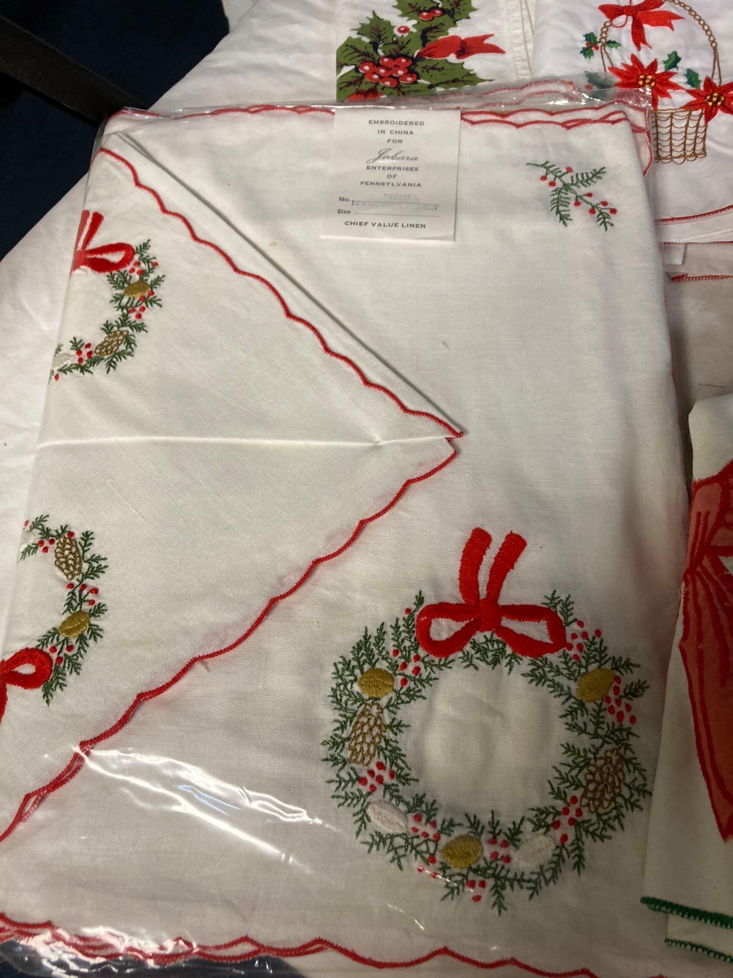 Teo flats of linens hankies napkins hand towels etc