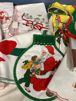 Teo flats of linens hankies napkins hand towels etc