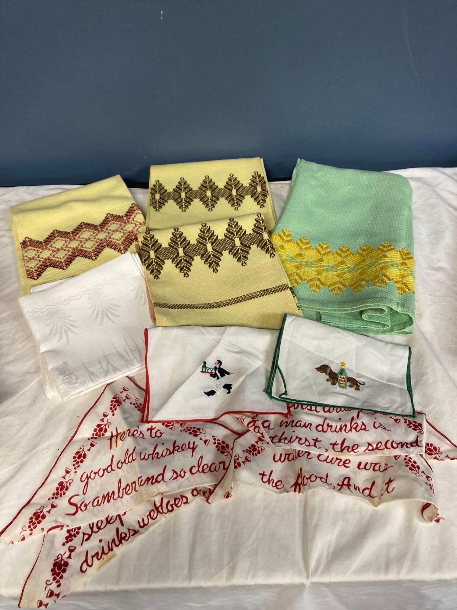 Teo flats of linens hankies napkins hand towels etc