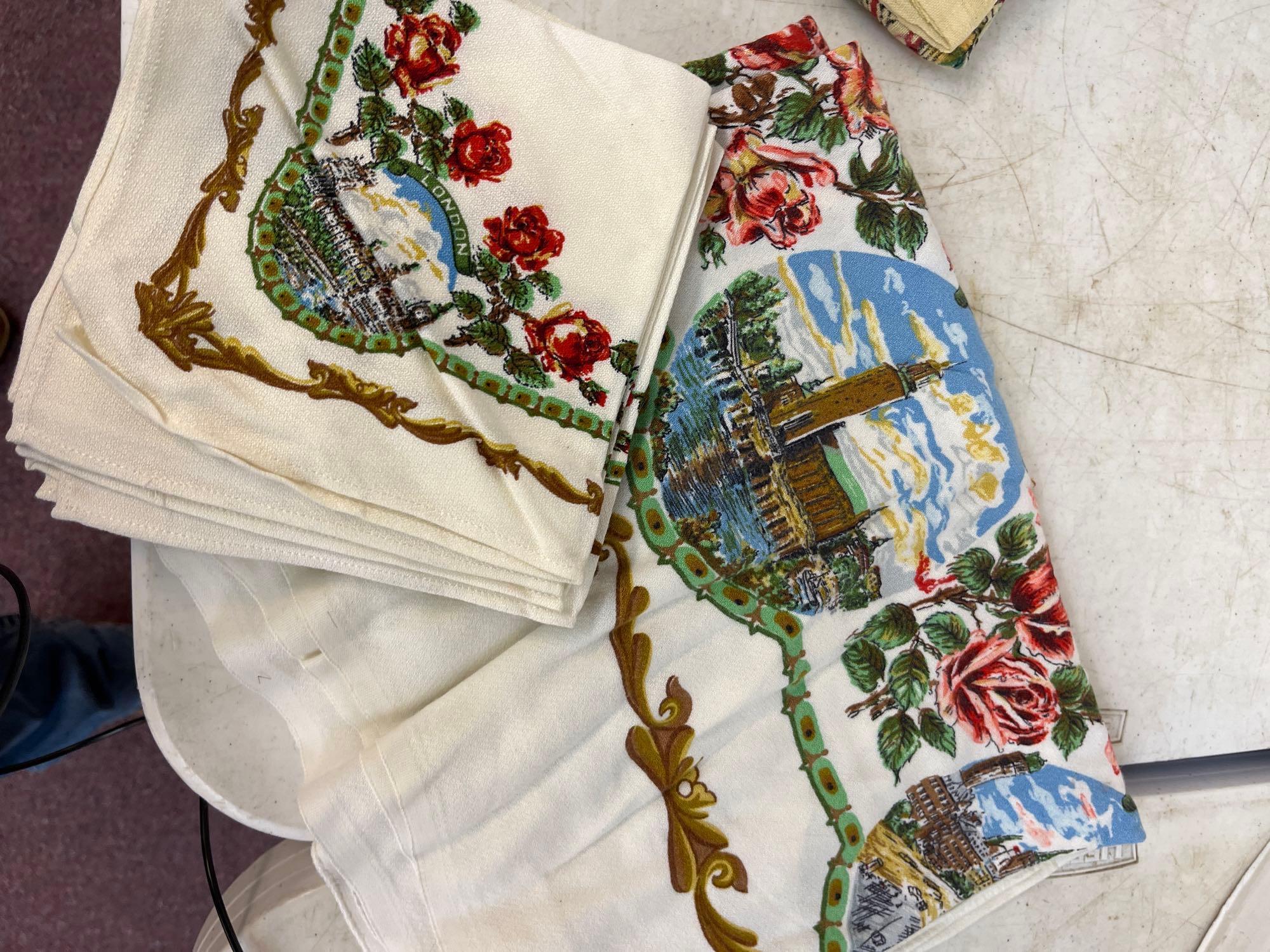 mixed lot linens towels napkins hanky?s aprons table cloths