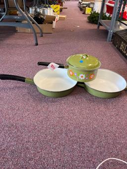3 Vision Cookeare and set of 2 Michangelo Italy cookware vintage avocado green and sauce pan with