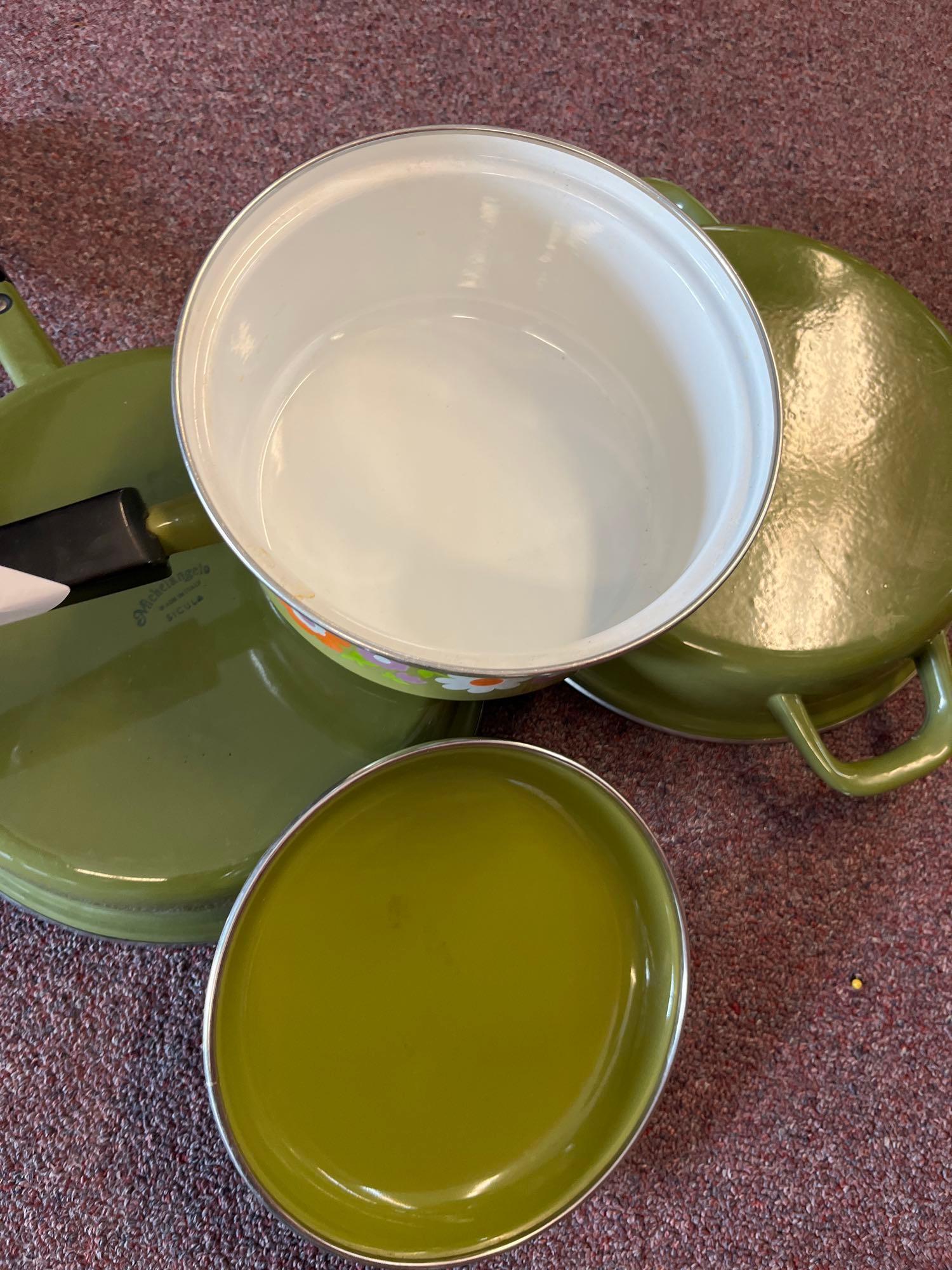 3 Vision Cookeare and set of 2 Michangelo Italy cookware vintage avocado green and sauce pan with