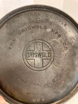 Griswold 9 cast iron griddle 609B