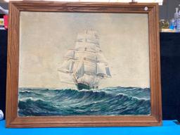 Oil on canvas ship picture