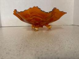 Fenton stag and Holly ruffled edge Bowl 11 Inch Diameter