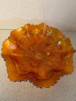 Fenton stag and Holly ruffled edge Bowl 11 Inch Diameter